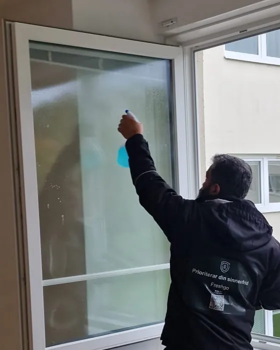 Fönsterputs med spray och skrapa